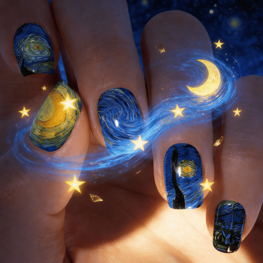 Nail Art Van Gogh - 24 adet Orta Boy Kare Vintage