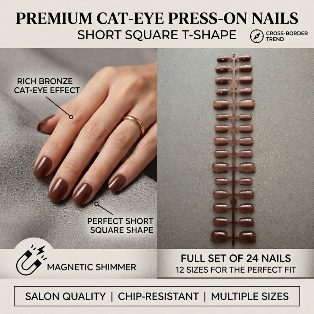 Nail Art Extension Cat Eye - 24 Adet Kısa Kare Takma Tırnak