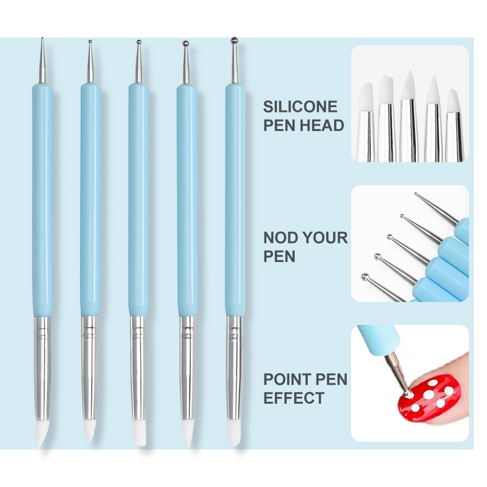 Nail Fan Brush - 1/3/5/6/adet/set Tırnak Sanatı Fırçası-Silikon Şekillendirme Noktalama